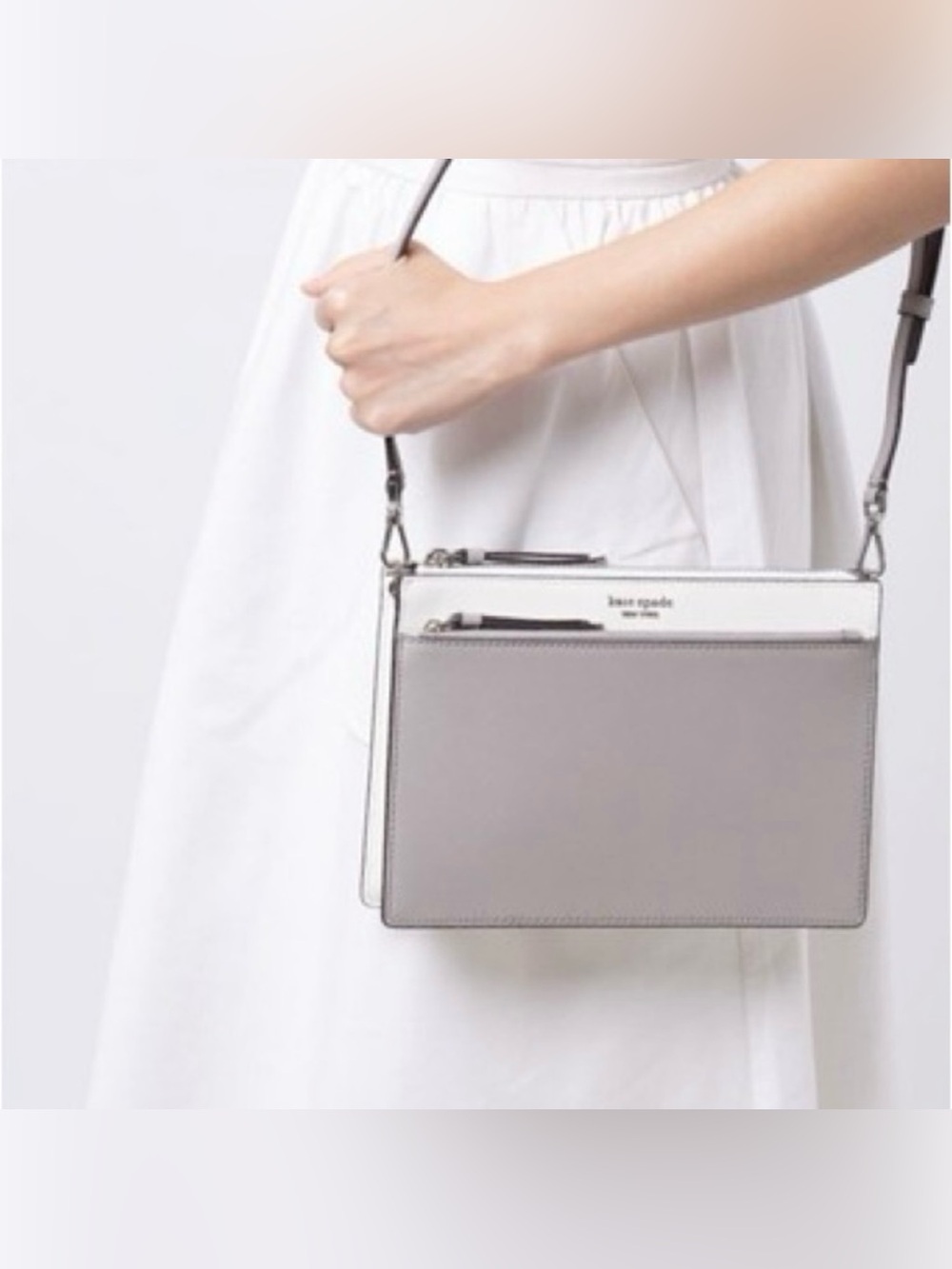 Kate Spade Cameron Zip Crossbody Bag Taupe Grey White